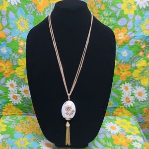 Lord Nelson Staffordshire Pottery Vintage 60s Floral Porcelain Egg Necklace